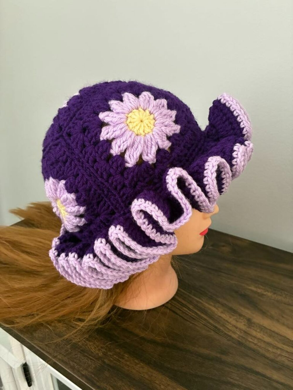 Handmade crochet ruffle hat NEW